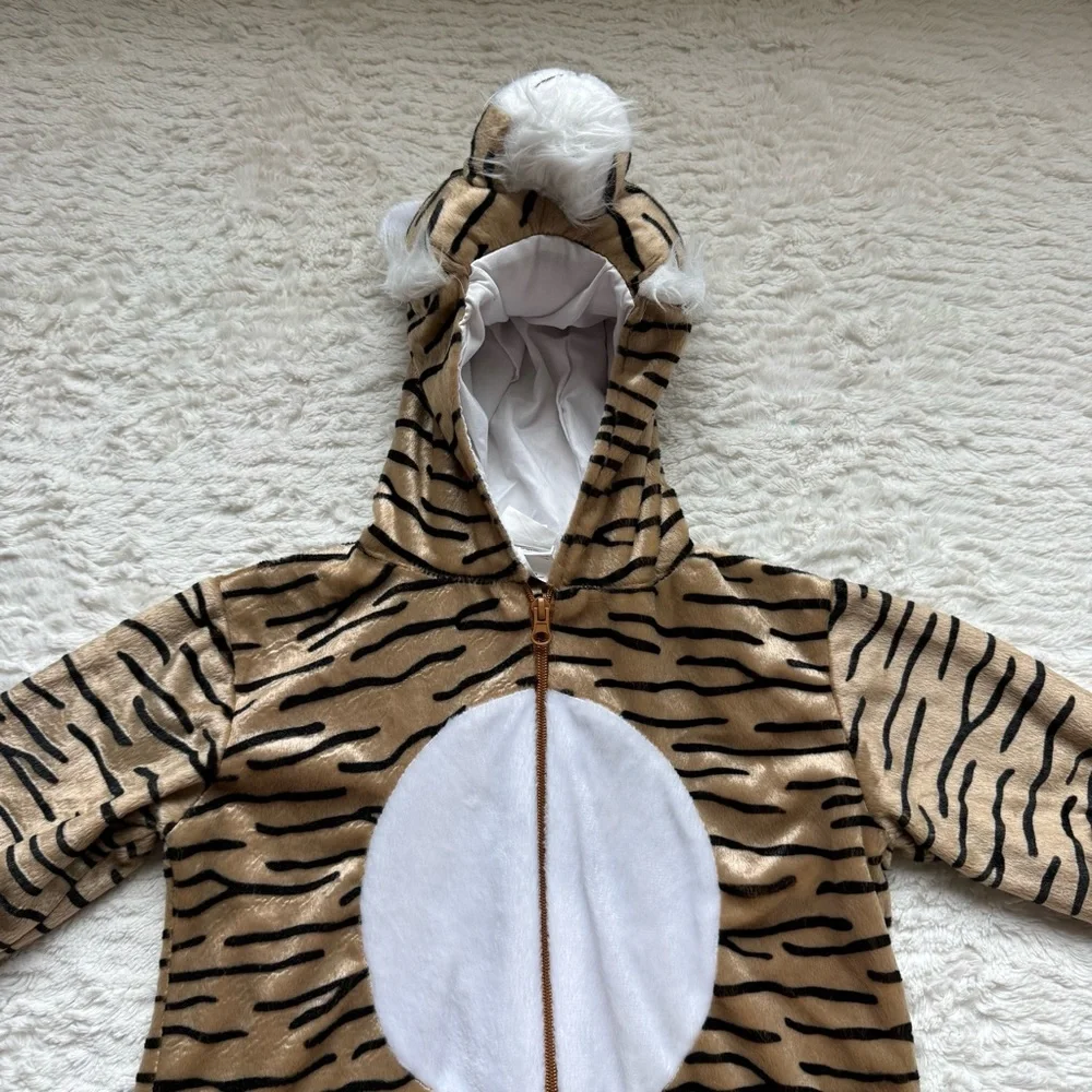 Tiger Halloween Costume Hooded Jumpsuit Boys Girls Kids 3T Toddler Jungle Animal